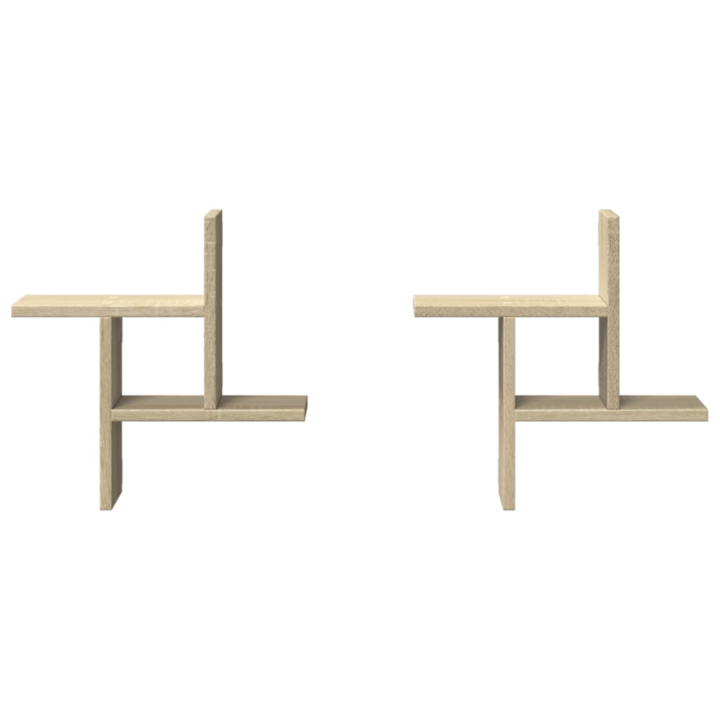 Wandschappen 2 st 38x12x38 cm bewerkt hout sonoma eikenkleurig
