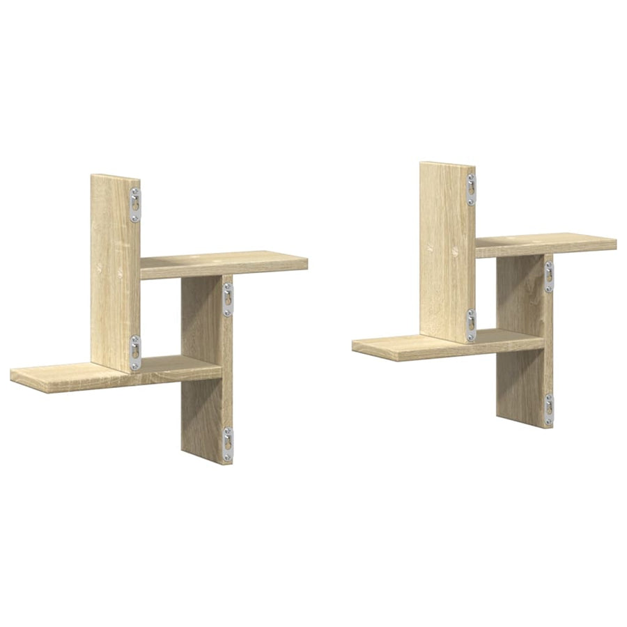 Wandschappen 2 st 38x12x38 cm bewerkt hout sonoma eikenkleurig
