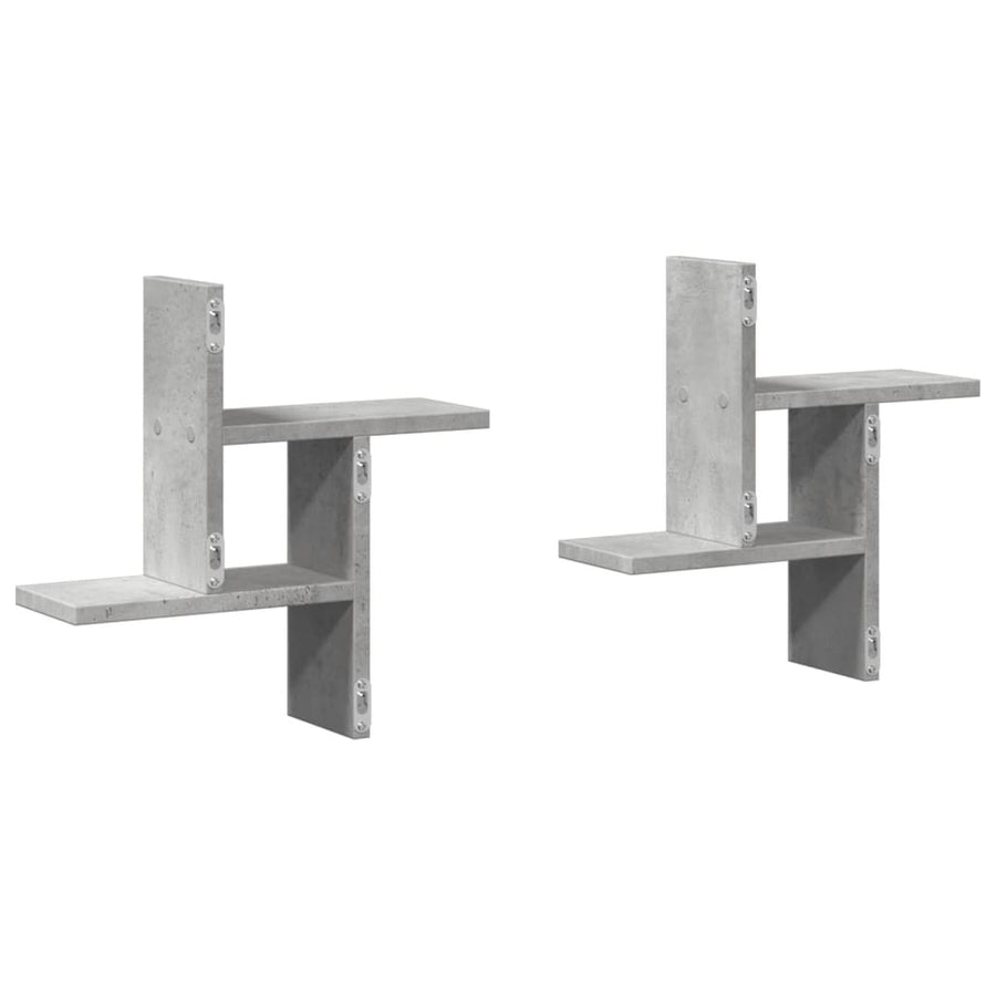 Wandschappen 2 st 38x12x38 cm bewerkt hout betongrijs