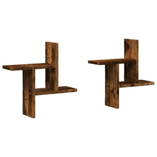 Wandschappen 2 st 38x12x38 cm bewerkt hout gerookt eikenkleurig