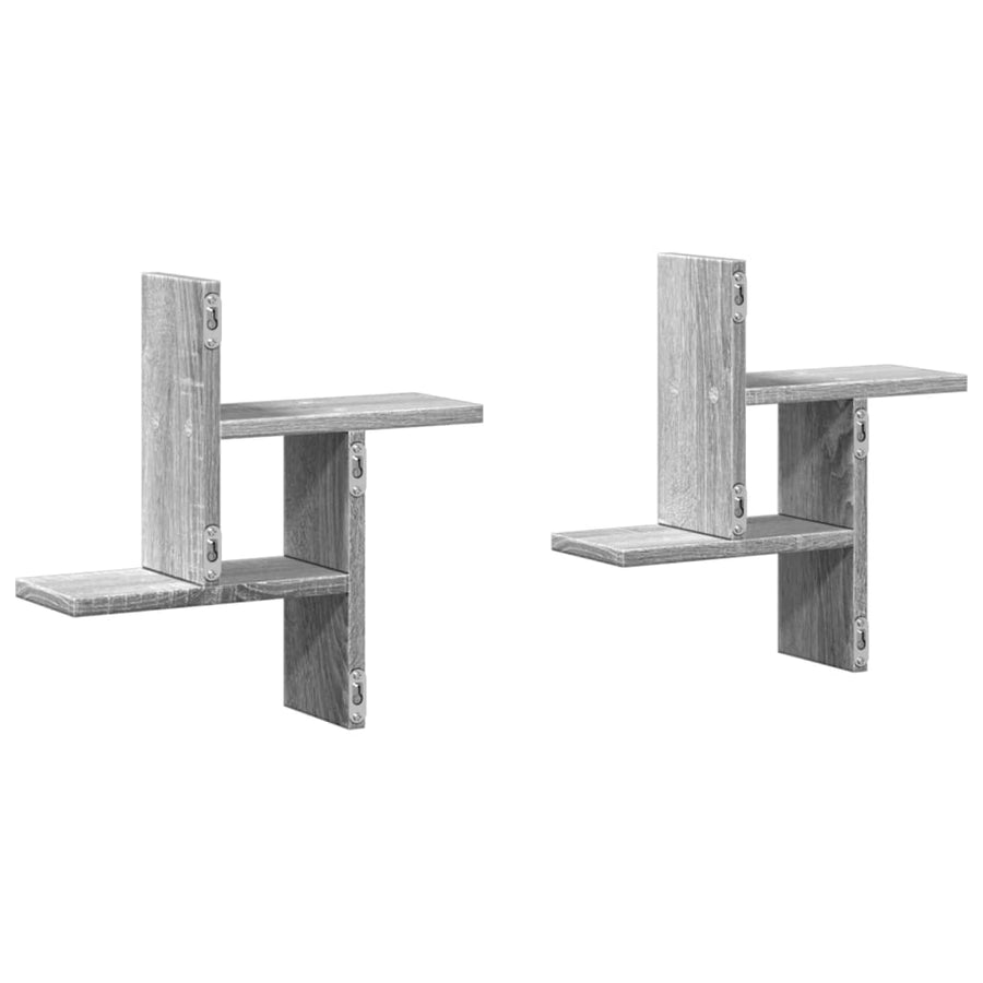 Wandschappen 2 st 38x12x38 cm bewerkt hout grijs sonoma eiken