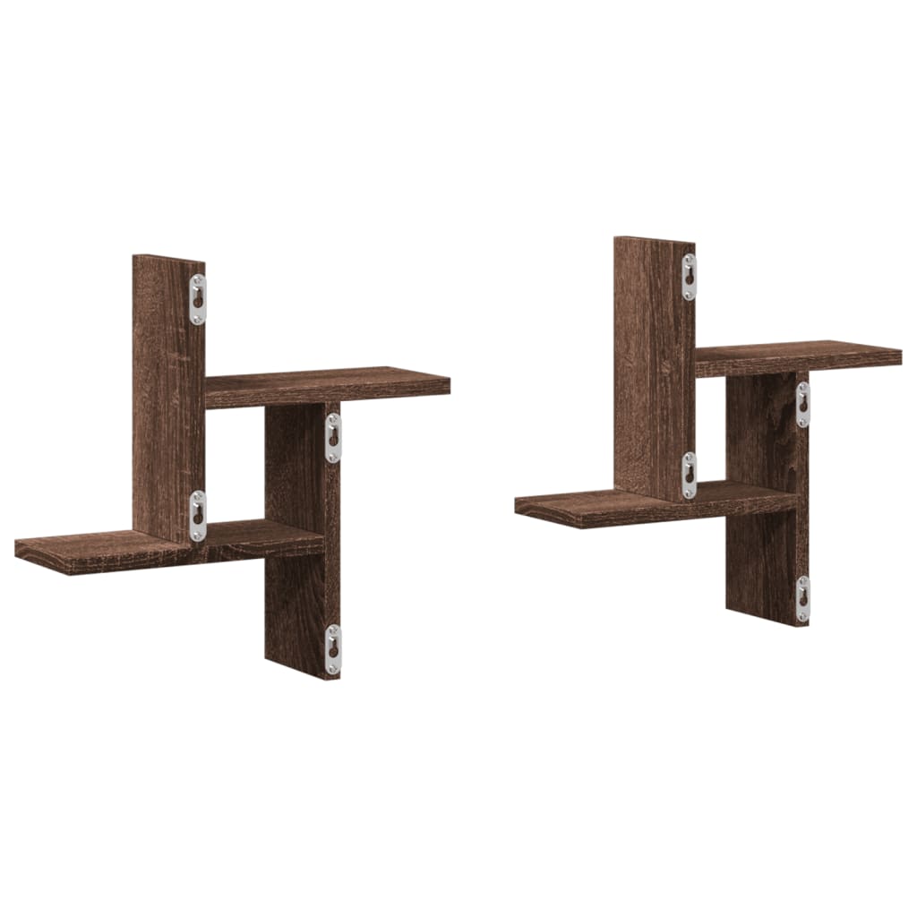 Wandschappen 2 st 38x12x38 cm bewerkt hout bruin eikenkleurig