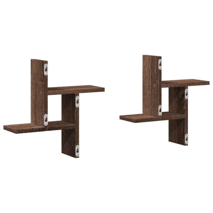 Wandschappen 2 st 38x12x38 cm bewerkt hout bruin eikenkleurig