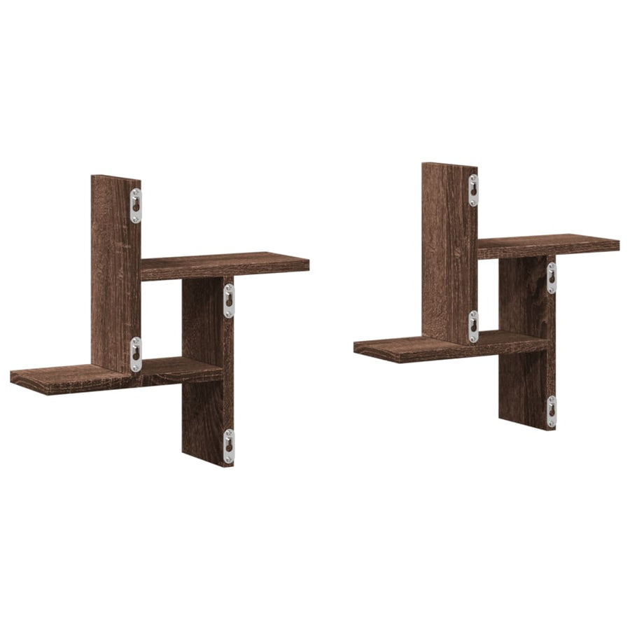 Wandschappen 2 st 38x12x38 cm bewerkt hout bruin eikenkleurig
