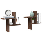 Wall shelves 2 pcs 38x12x38 cm carved wood brown oak-colored