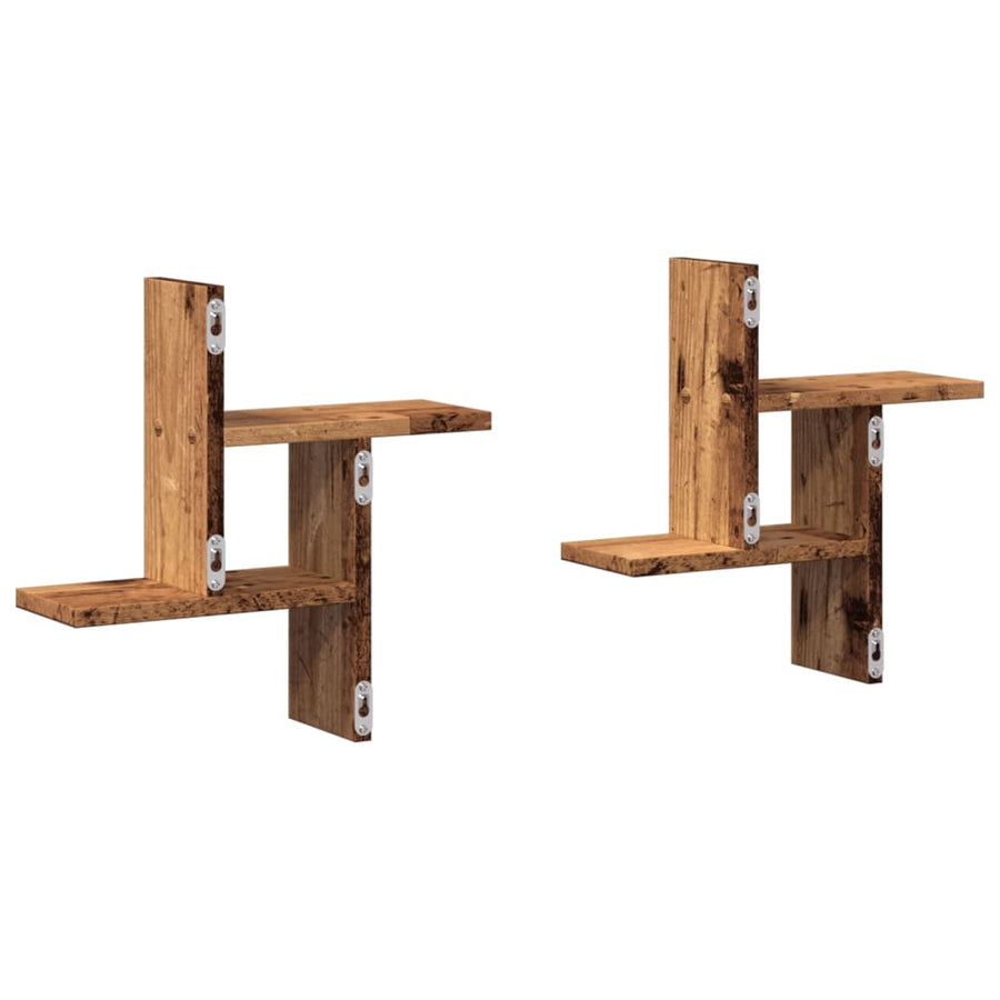 Wandschappen 2 st 38x12x38 cm bewerkt hout oud houtkleurig