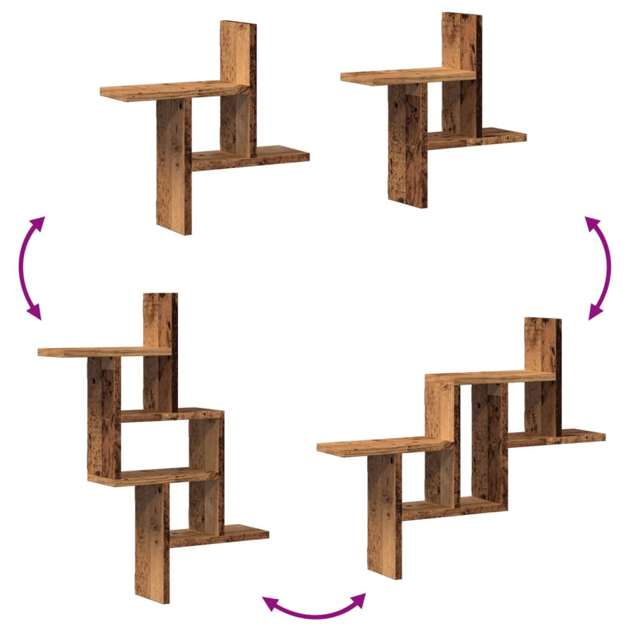 Wandschappen 2 st 38x12x38 cm bewerkt hout oud houtkleurig