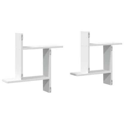 Wandschappen 2 st 50x12x50 cm bewerkt hout wit