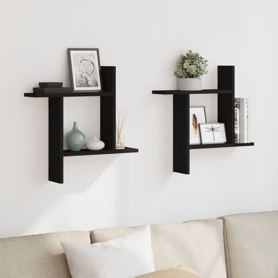 Wandschappen 2 st 50x12x50 cm bewerkt hout zwart