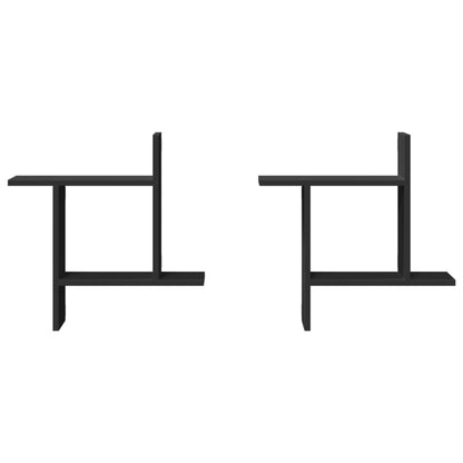 Wandschappen 2 st 50x12x50 cm bewerkt hout zwart