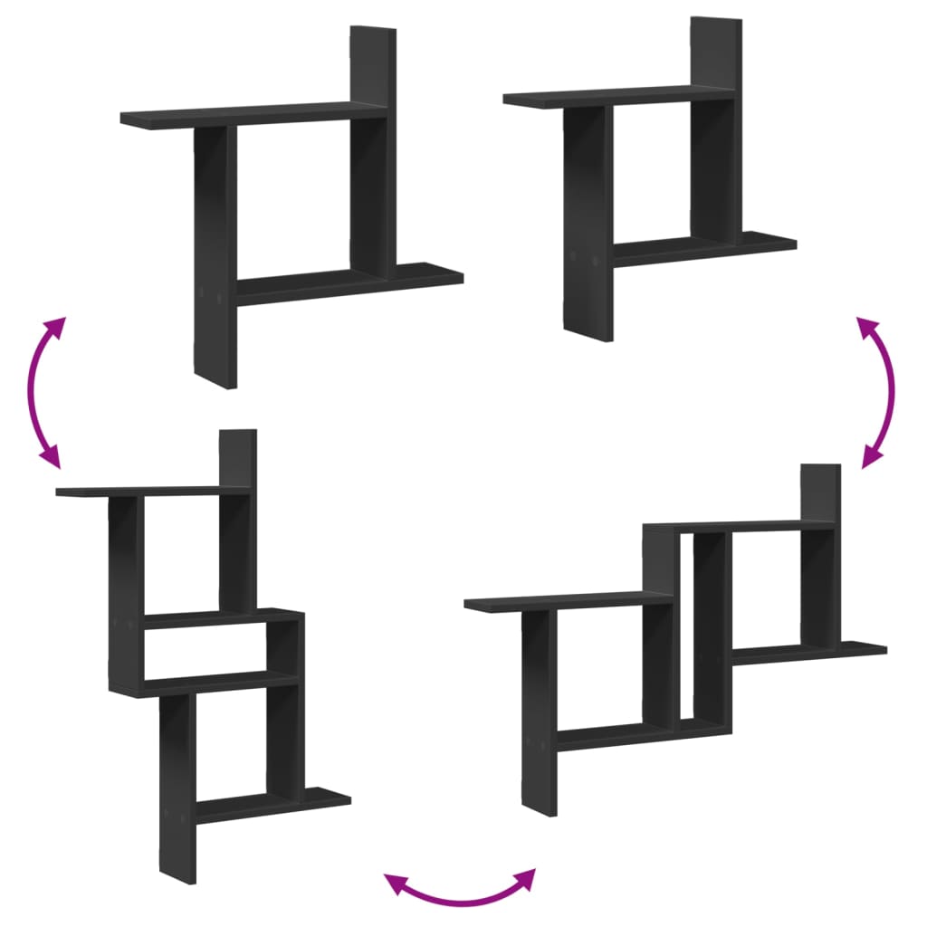 Wandschappen 2 st 50x12x50 cm bewerkt hout zwart