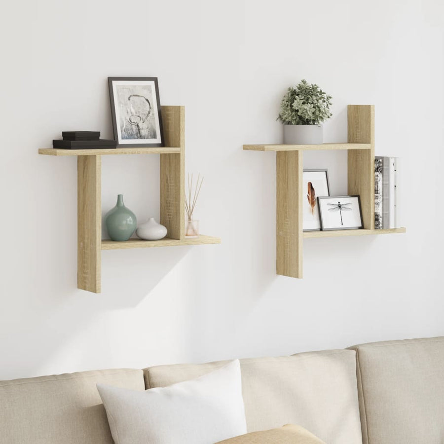 Wandschappen 2 st 50x12x50 cm bewerkt hout sonoma eikenkleurig