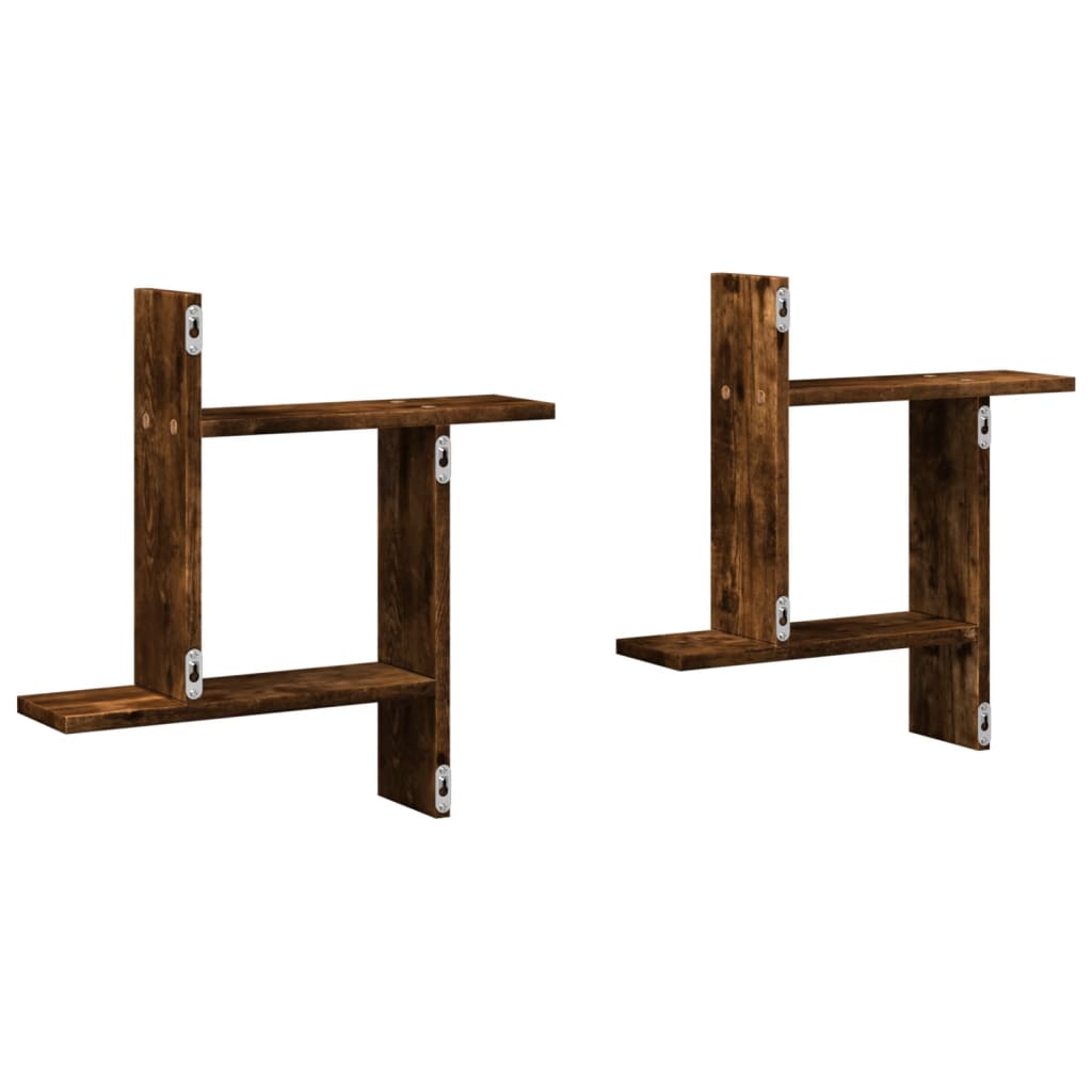 Wandschappen 2 st 50x12x50 cm bewerkt hout gerookt eikenkleurig