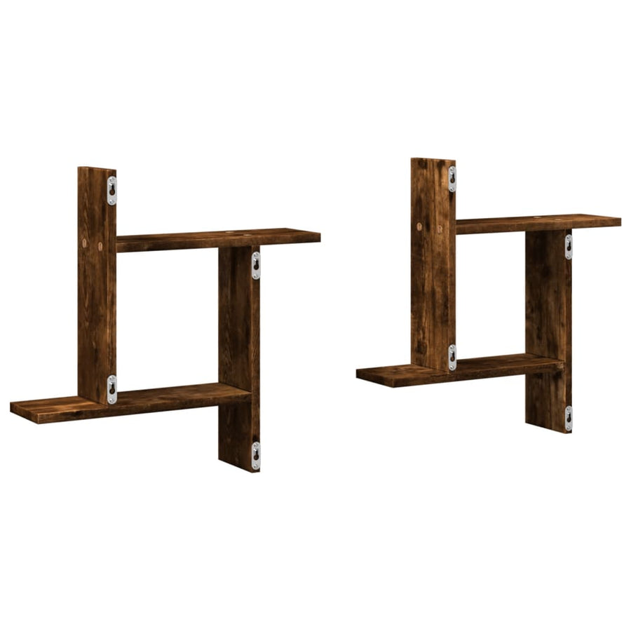 Wandschappen 2 st 50x12x50 cm bewerkt hout gerookt eikenkleurig