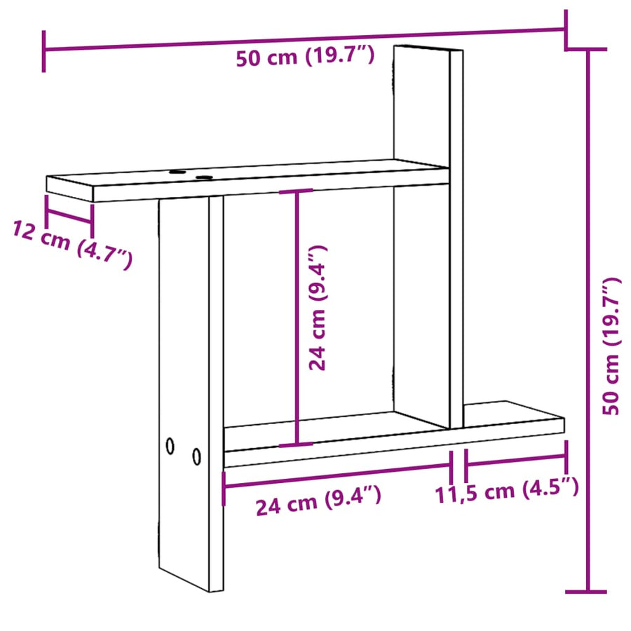 Wandschappen 2 st 50x12x50 cm bewerkt hout gerookt eikenkleurig