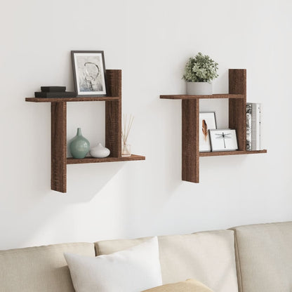 Wandschappen 2 st 50x12x50 cm bewerkt hout bruin eikenkleurig