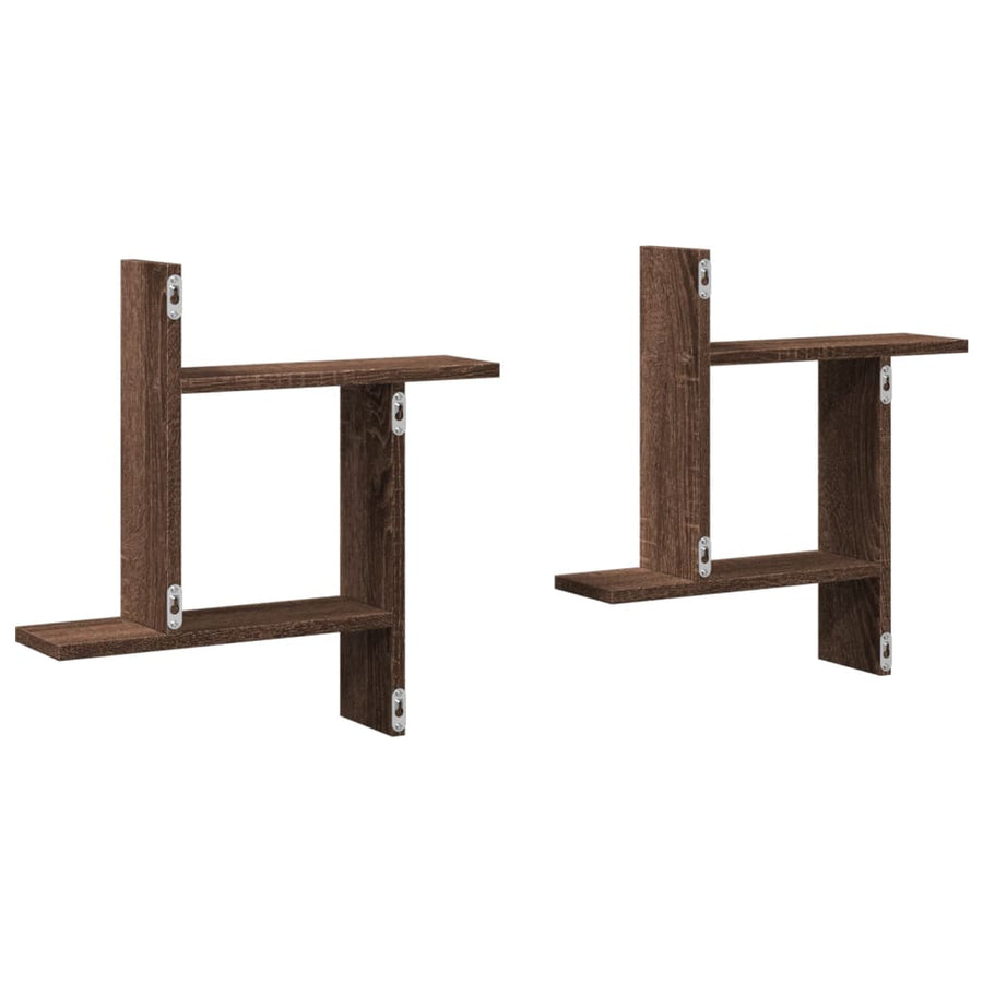 Wandschappen 2 st 50x12x50 cm bewerkt hout bruin eikenkleurig