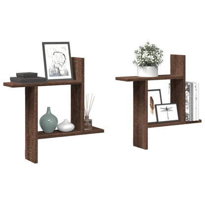Wandschappen 2 st 50x12x50 cm bewerkt hout bruin eikenkleurig
