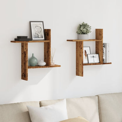 Wandschappen 2 st 50x12x50 cm bewerkt hout oud houtkleurig