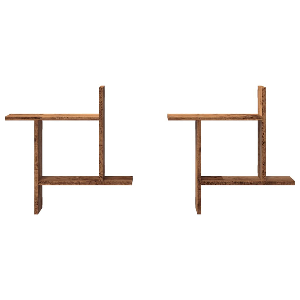 Wandschappen 2 st 50x12x50 cm bewerkt hout oud houtkleurig