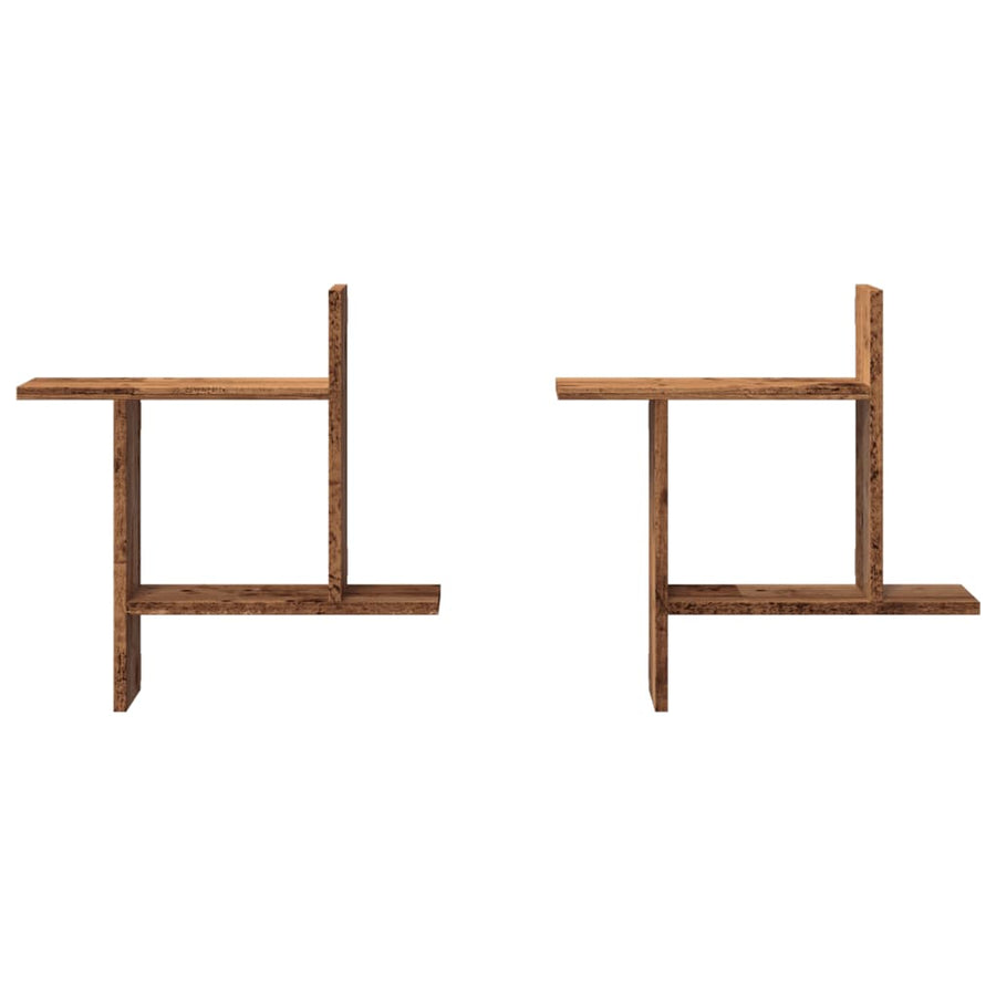 Wandschappen 2 st 50x12x50 cm bewerkt hout oud houtkleurig