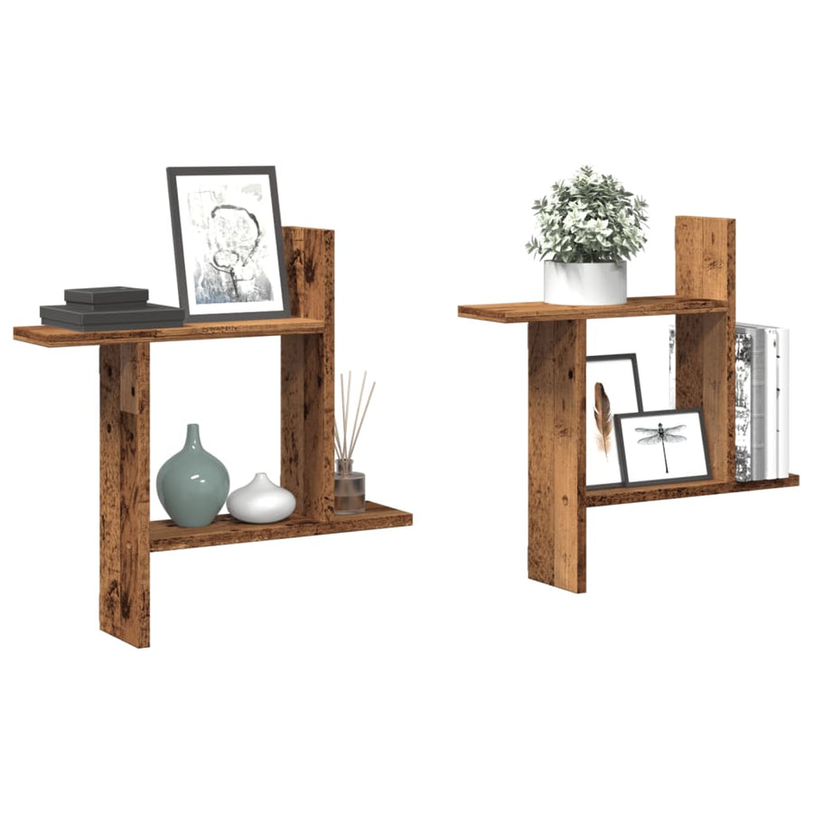Wandschappen 2 st 50x12x50 cm bewerkt hout oud houtkleurig