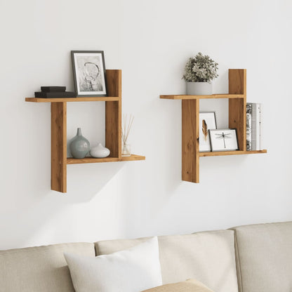 Wandschappen 2 st 50x12x50 cm bewerkt hout artisanaal eiken