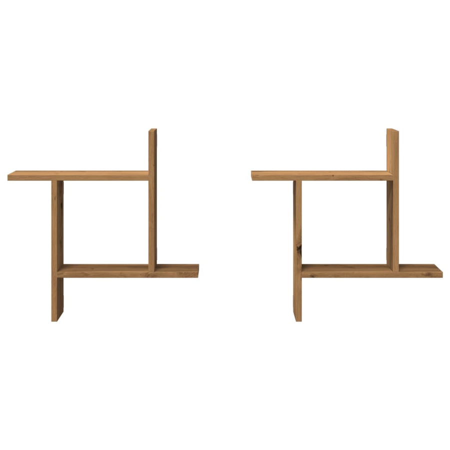 Wandschappen 2 st 50x12x50 cm bewerkt hout artisanaal eiken