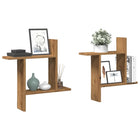 Wall shelves 2 pcs 50x12x50 cm carved wood artisanal oak