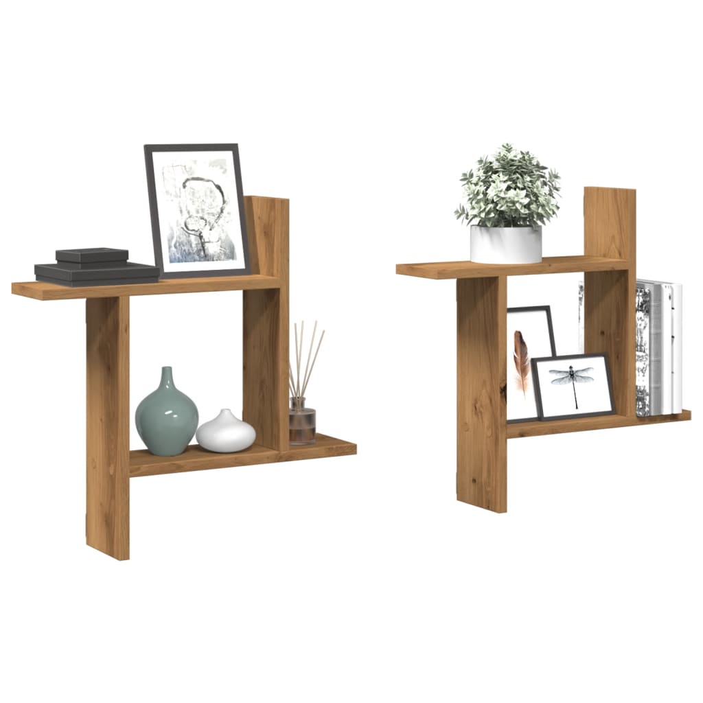 Wandschappen 2 st 50x12x50 cm bewerkt hout artisanaal eiken