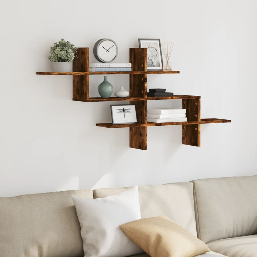 Wandschap 124,5x18x60,5 cm bewerkt hout gerookt eikenkleurig