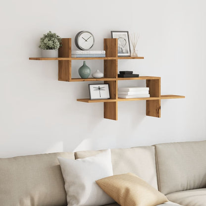 Wandschap 124,5x18x60,5 cm bewerkt hout artisanaal eikenkleurig