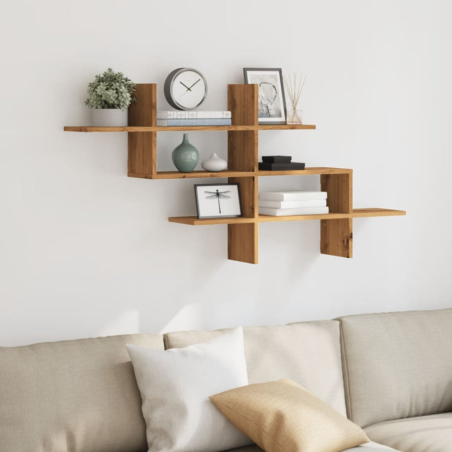 Wandschap 124,5x18x60,5 cm bewerkt hout artisanaal eikenkleurig