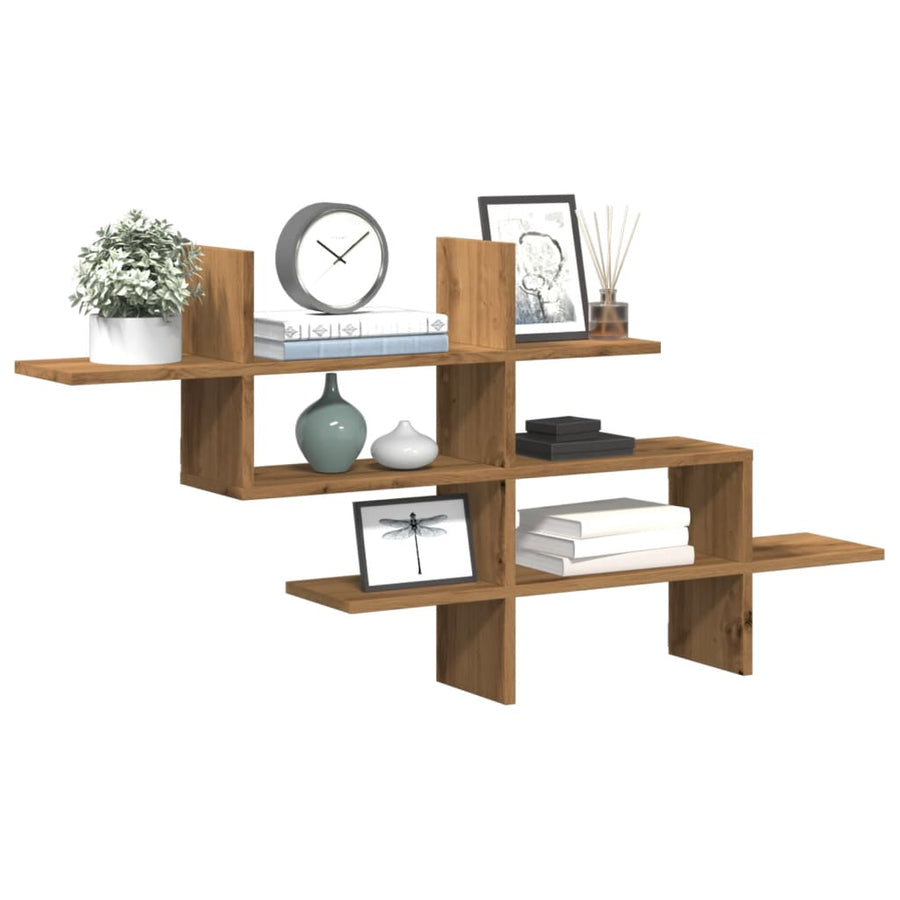 Wandschap 124,5x18x60,5 cm bewerkt hout artisanaal eikenkleurig