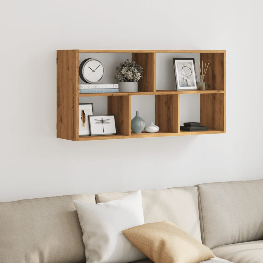 Wandschap 100x25x50 cm bewerkt hout artisanaal eikenkleurig