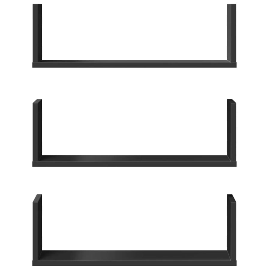 Wandschappen 3 st 58x18x18 cm bewerkt hout zwart