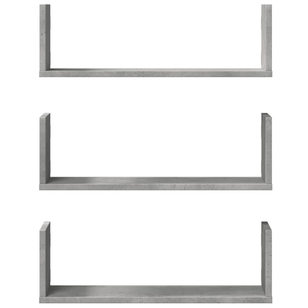 Wandschappen 3 st 58x18x18 cm bewerkt hout betongrijs