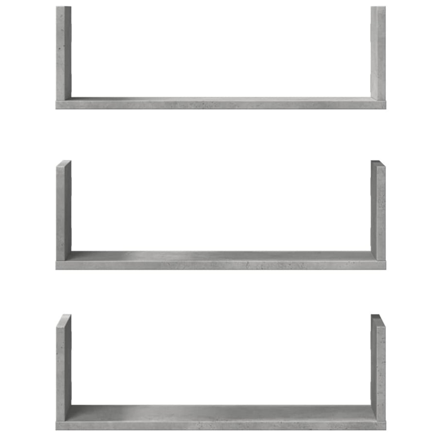 Wandschappen 3 st 58x18x18 cm bewerkt hout betongrijs