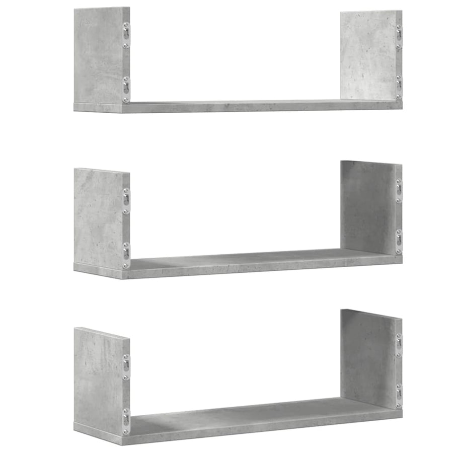 Wandschappen 3 st 58x18x18 cm bewerkt hout betongrijs