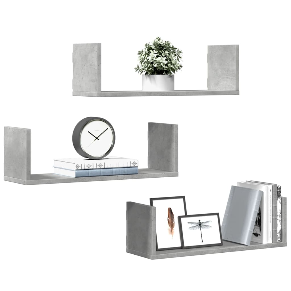 Wandschappen 3 st 58x18x18 cm bewerkt hout betongrijs