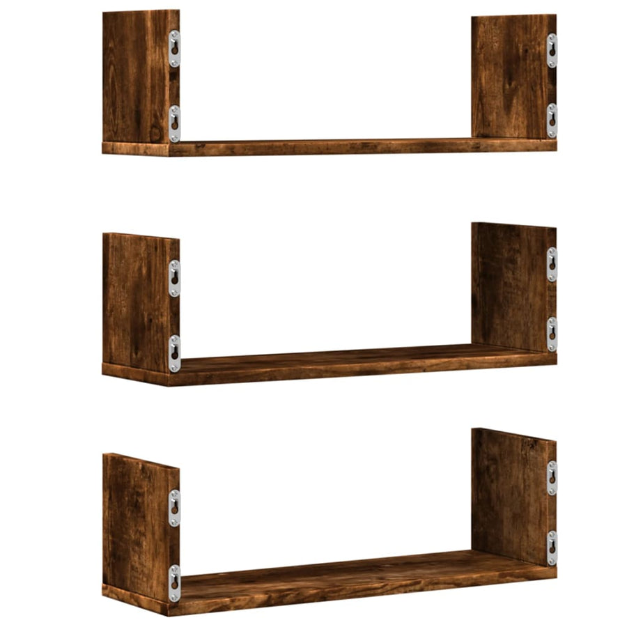 Wandschappen 3 st 58x18x18 cm bewerkt hout gerookt eikenkleurig