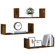 Wandplanken 3 st 58x18x18 cm bewerkt hout gerookt eiken