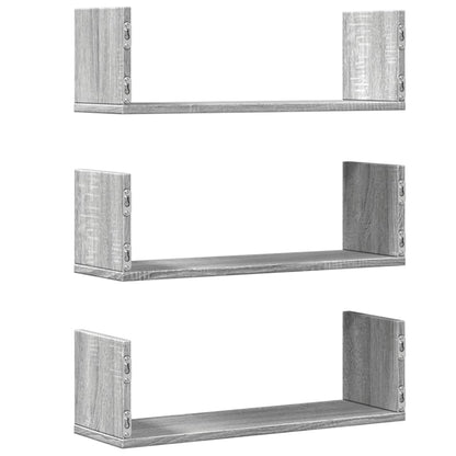 Wandschappen 3 st 58x18x18 cm bewerkt hout grijs sonoma eiken