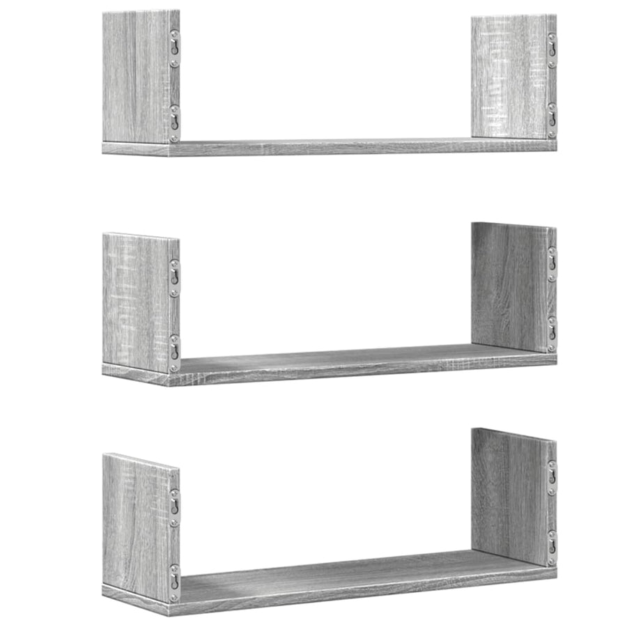 Wandschappen 3 st 58x18x18 cm bewerkt hout grijs sonoma eiken