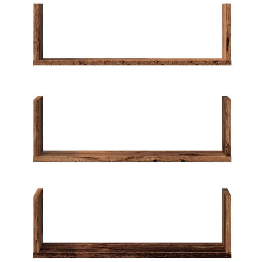 Wandschappen 3 st 58x18x18 cm bewerkt hout oud houtkleurig