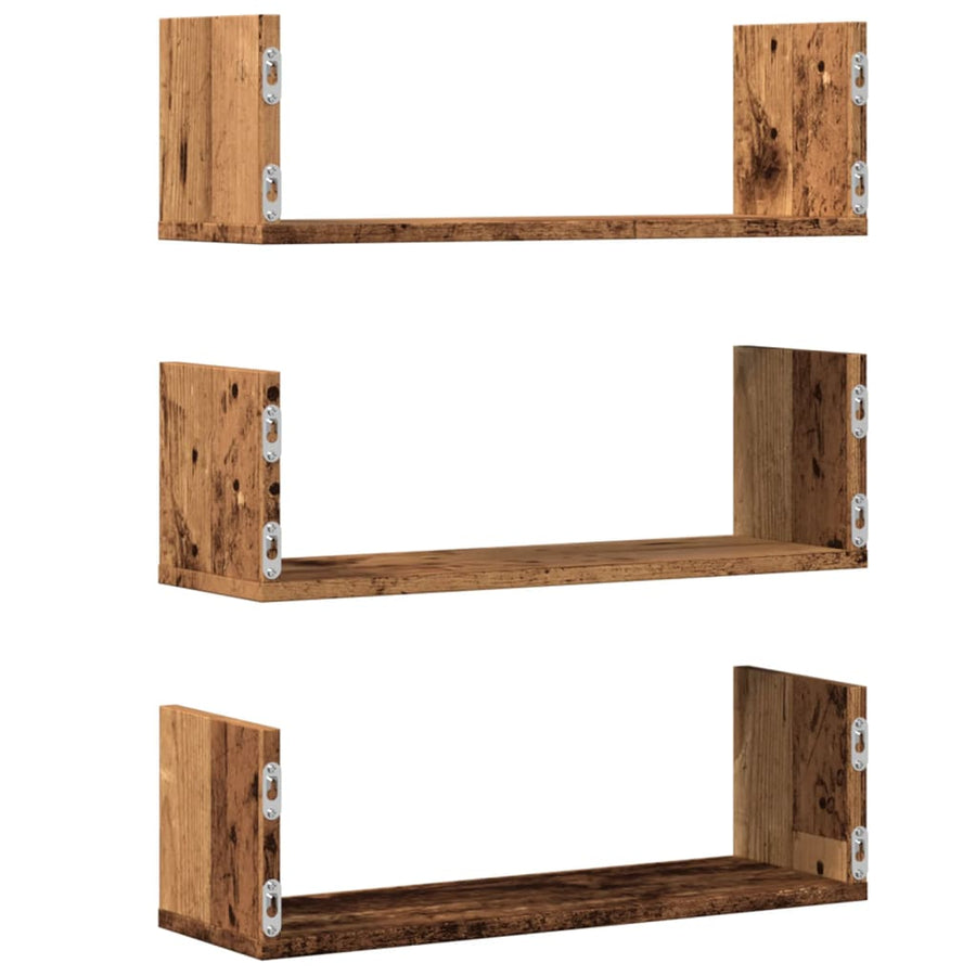 Wandschappen 3 st 58x18x18 cm bewerkt hout oud houtkleurig