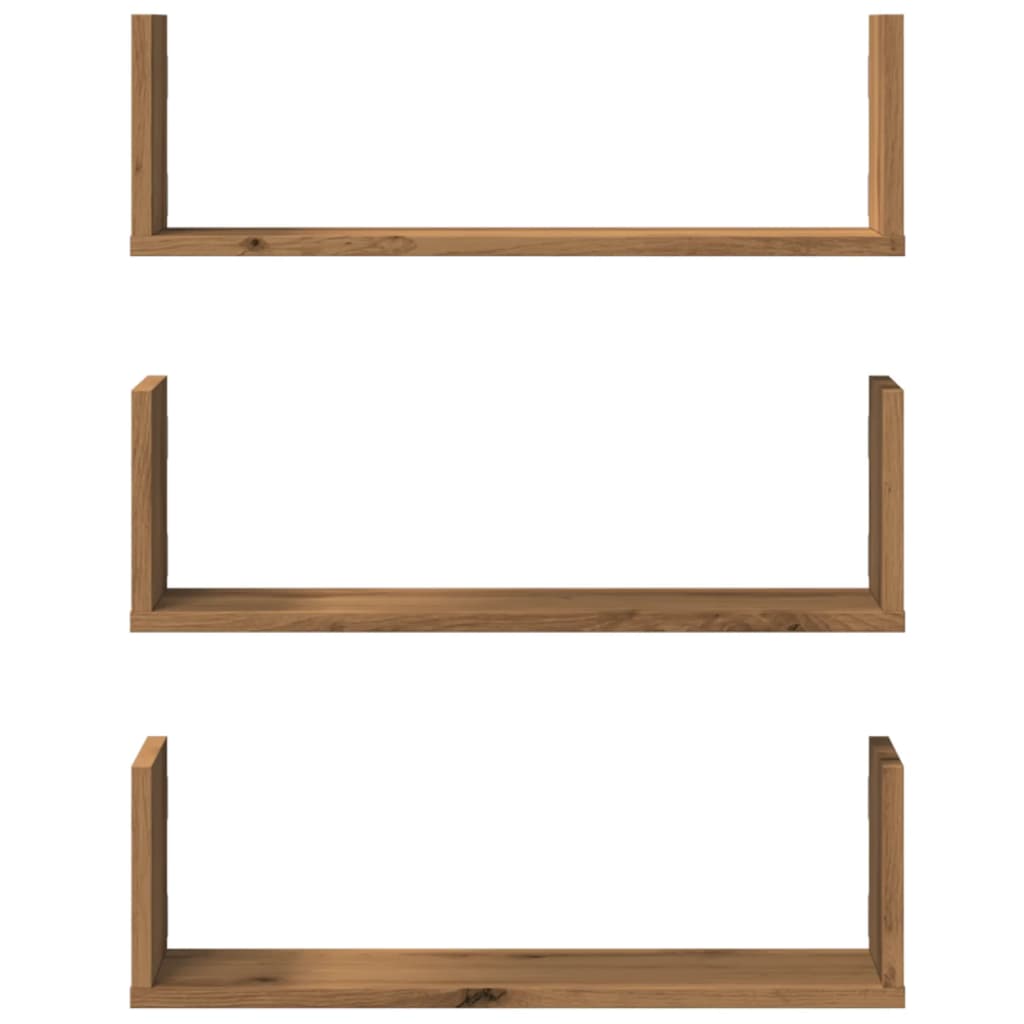Wandschappen 3 st 58x18x18 cm bewerkt hout artisanaal eiken