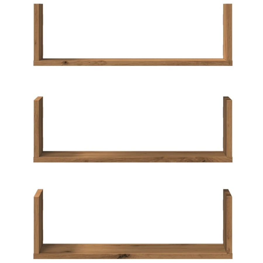 Wandschappen 3 st 58x18x18 cm bewerkt hout artisanaal eiken