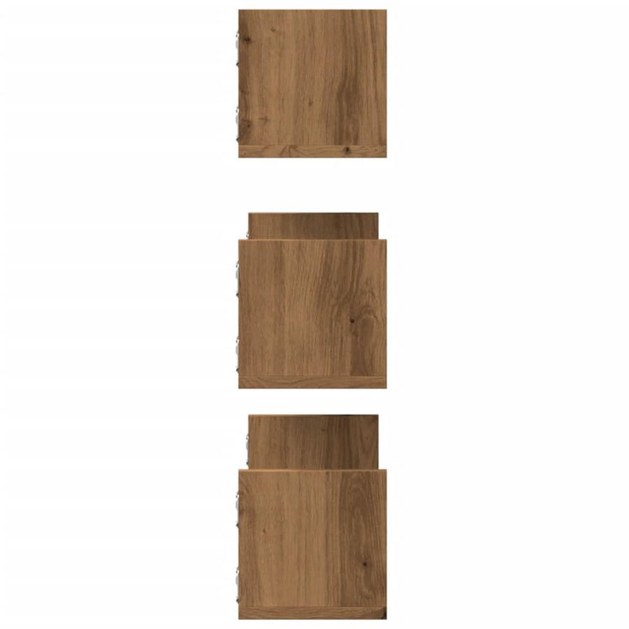 Wandschappen 3 st 58x18x18 cm bewerkt hout artisanaal eiken