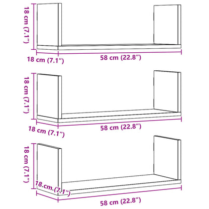 Wandschappen 3 st 58x18x18 cm bewerkt hout artisanaal eiken